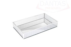 BANDEJA DE METAL COM ESPELHO PRATEADA 30CM X 20CM X 4CM - UNICA