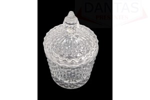 POTICHE DECORATIVO DE CRISTAL COM TAMPA LITT 7CM X 7CM X 11CM