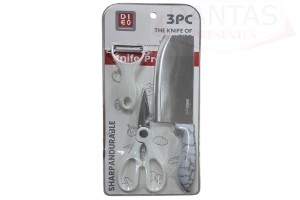 CONJUNTO FACAS CONJUNTO DE TRÊS UNIDADES EM AÇO INOXIDÁVEL