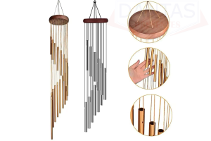 Mensageiro Dos Ventos Sino dos Ventos 18 Tubos Dourados 89,5cm - Dantas