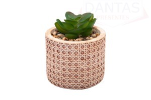 CACHEPOT DE CERÂMICA COM SUCULENTA TRELIÇA 7,5CM X 7,5CM X 10,5CM - UNICA