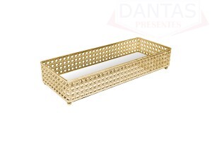 BANDEJA COM ESPELHO VERSALHES 32CM X 12,5CM X 5CM PRATEADA METAL