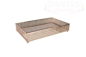 BANDEJA COM ESPELHO VERSALHES 38CM X 24CM X 5CM DOURADA METAL