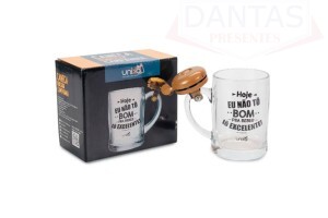 Caneca Shopp de Vidro com Campainha Hoje eu Não tô Bom Para Beber tô Exelente 400ml