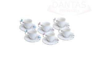 Conjunto 06 Xícaras Bird Plante Colorido Porcelana 100ml