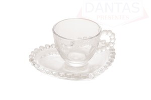 Conjunto 04 Xícaras café Cristal de Chumbo com Pires Coração Pearl 85ml