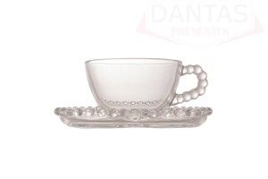 Conjunto 04 Xícaras Chá Cristal de Chumbo com Pires Coração Pearl 180ml