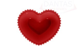 Saladeira Porcelana Coração Beads Vermelho 18x15x5cm