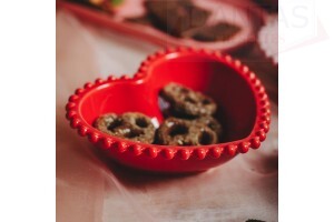 Saladeira Porcelana Coração Beads Vermelho 21x18x6cm