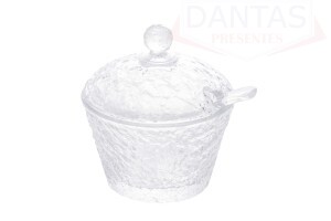 Açucareiro de Cristal com Colher e Tampa 10cm