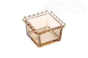 Bowl Quadrado de Cristal Coração Ambar Metalizado