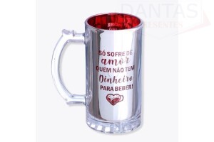 Caneca de vidro 450ml - Só sofre de amor quem não tem dinheiro para beber!
