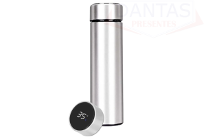Garrafa Térmica com Termômetro 380ml em Aço Inox Onyx