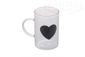 Caneca de Vidro Borossilicato Resistente ao Calor Black Heart 280ml - Lyor