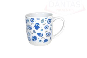 Caneca em Cerâmica 325ml Olho Grego Clara - Mark Presentes