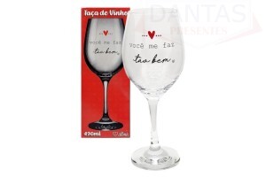 Taça de vinho de vidro você me faz bem 490ml