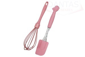 KIT BATEDOR E ESPÁTULA EM SILICONE ROSA