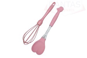 KIT BATEDOR E COLHER EM SILICONE ROSA