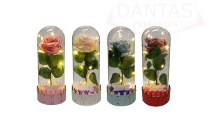 Enfeite de mesa tipo capsula liminosa com flor 21cm