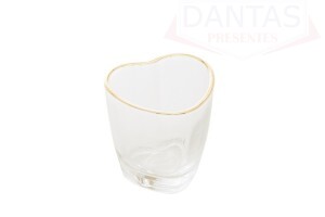 CONJUNTO COPO P/SHOT COM 12 PEÇAS DE VIDRO CORACAO C/BORDA DOURADA 50ML