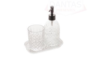 Kit Banheiro 03 peças de Vidro Sido - Calcico Diamante Preto