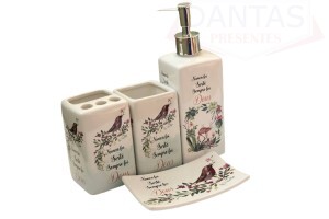 Kit para Banhiro 04 Peças Ceramica Passaro - Sanxia