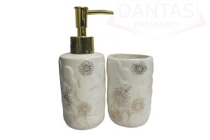 Kit Banheiro Ceramina Flor 240ml 02 peças - Wellmix