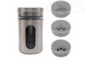  Porta Tempero Saleiro Pimenteiro Condimento Inox Vidro Com Regulagem - MegaGift