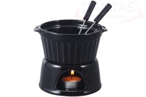 Conjunto de Fondue de Porcelana Classic Preto 400ml 4 peças - Lyor