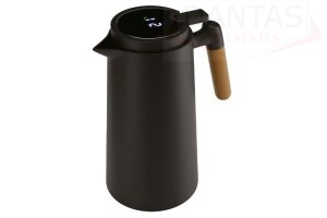 Garrafa Térmica de Madeira cpm Cabo de Plastico e Termometro Preta 01 Litro - Lyor