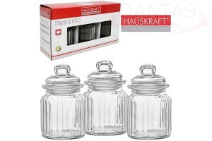 Conjunto 03 Potes de Vidro 300ml - Etilux