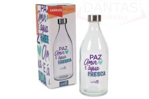 Garrafa de Vidro Paz Amor e Água Fresca 1 Litro - Unika