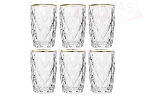 Conjunto 06 Copos Altos de Vidro Sodo-Calcico com Fio de Ouro Diamond 350ml - Lyor